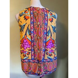 Haute Hippie Style  M Sleeveless Button‎ Back Boho Floral Blouse Top whimsi Y2K